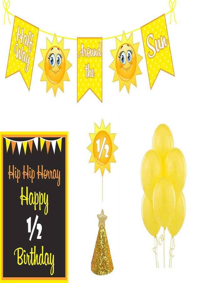 Untumble Yellow Half Birthday Decoration Kit for Baby Boy & Girl With Bunting, Poster, & Hat | Pack of 3 - Image 1